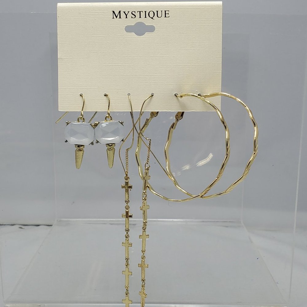 Mystique gold trio earring hoop,and dangle